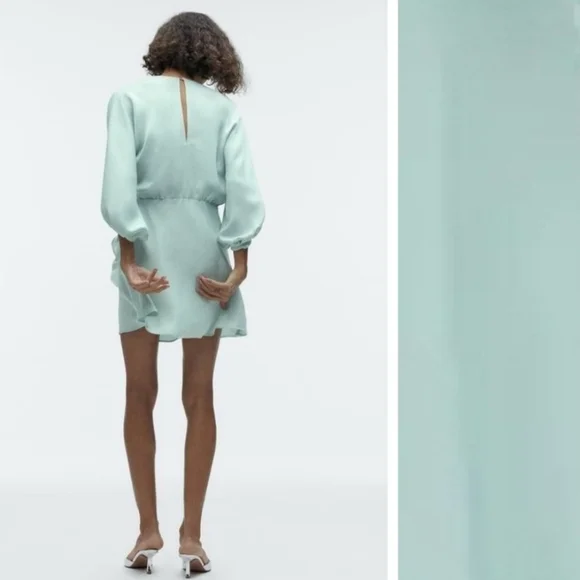 Zara Mint Green Knotted Mini Dress with Bow Detail